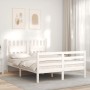 Estructura cama de matrimonio con cabecero madera maciza blanco de , Camas y somieres - Ref: Foro24-3194287, Precio: 153,94 €...