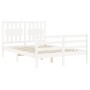 Double bed frame with white solid wood headboard by , Beds and slatted bases - Ref: Foro24-3194287, Price: 153,94 €, Discount: %