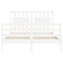 Double bed frame with white solid wood headboard by , Beds and slatted bases - Ref: Foro24-3194287, Price: 153,94 €, Discount: %