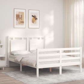 Estructura cama de matrimonio con cabecero madera maciza blanco de , Camas y somieres - Ref: Foro24-3194027, Precio: 164,33 €...