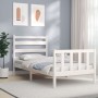 White solid wood bed frame with headboard 100x200 cm by , Beds and slatted bases - Ref: Foro24-3192027, Price: 138,35 €, Disc...