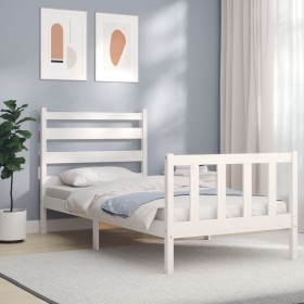 White solid wood bed frame with headboard 100x200 cm by , Beds and slatted bases - Ref: Foro24-3192027, Price: 138,47 €, Disc...