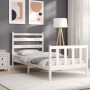 White solid wood bed frame with headboard 100x200 cm by , Beds and slatted bases - Ref: Foro24-3192027, Price: 138,35 €, Disc...