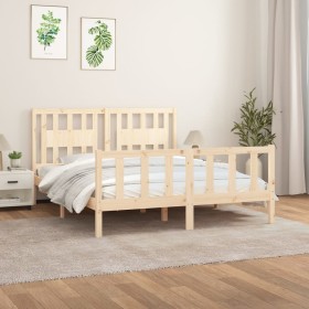 Bed frame with solid pine wood headboard 160x200 cm by , Beds and slatted bases - Ref: Foro24-3188176, Price: 139,99 €, Disco...