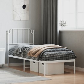 Estructura de cama de metal con cabecero blanco 75x190 cm de , Camas y somieres - Ref: Foro24-373926, Precio: 55,99 €, Descue...