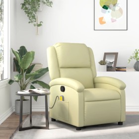 Sillón reclinable de masaje cuero auténtico crema de , Sillones - Ref: Foro24-371795, Precio: 339,99 €, Descuento: %