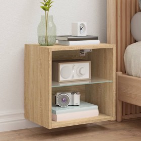 Sonoma Oak Wall-Mounted Nightstand with LED Lights by , TV Furniture - Ref: Foro24-837068, Price: 34,99 €, Discount: %