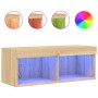 TV cabinet with LED lights Sonoma oak 80x30x30 cm by , TV Furniture - Ref: Foro24-837145, Price: 44,44 €, Discount: %