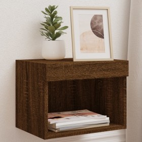 Wall bedside tables with LED lights 2 units brown oak by , TV Furniture - Ref: Foro24-837126, Price: 56,00 €, Discount: %