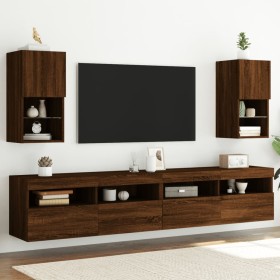 TV cabinet with LED lights 2 pcs brown oak 30.5x30x60 cm by , TV Furniture - Ref: Foro24-837000, Price: 73,99 €, Discount: %