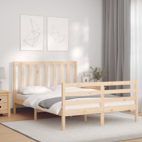 Bed frame with solid wood headboard 140x190 cm by , Beds and slatted bases - Ref: Foro24-3193836, Price: 115,45 €, Discount: %