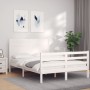 Estructura cama de matrimonio con cabecero madera maciza blanco de , Camas y somieres - Ref: Foro24-3194612, Precio: 181,46 €...