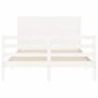 Double bed frame with white solid wood headboard by , Beds and slatted bases - Ref: Foro24-3194612, Price: 180,99 €, Discount: %