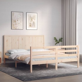 Bed frame with solid wood headboard 160x200 cm by , Beds and slatted bases - Ref: Foro24-3194516, Price: 177,83 €, Discount: %