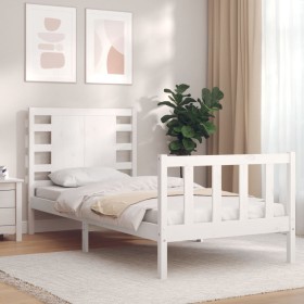 White solid wood bed frame with headboard 100x200 cm by , Beds and slatted bases - Ref: Foro24-3192807, Price: 142,10 €, Disc...