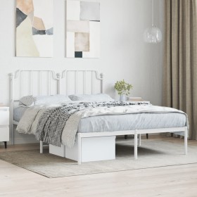 Metal bed frame with white headboard 150x200 cm by , Beds and slatted bases - Ref: Foro24-373938, Price: 96,99 €, Discount: %