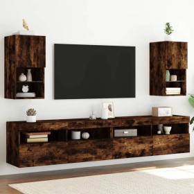 TV cabinets with LED lights 2 pcs smoked oak 30.5x30x60 cm by , TV Furniture - Ref: Foro24-836996, Price: 70,99 €, Discount: %