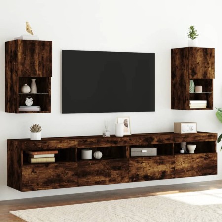 TV-Schränke mit LED-Leuchten, 2 Stück, geräucherte Eiche, 30,5 x 30 x 60 cm von , TV-Möbel - Ref: Foro24-836996, Preis: 70,23...