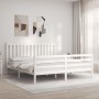 Double bed frame with white solid wood headboard by , Beds and slatted bases - Ref: Foro24-3194262, Price: 175,61 €, Discount: %