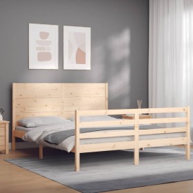 Double bed frame with solid wood headboard by , Beds and slatted bases - Ref: Foro24-3194641, Price: 186,99 €, Discount: %