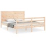 Double bed frame with solid wood headboard by , Beds and slatted bases - Ref: Foro24-3194641, Price: 187,02 €, Discount: %