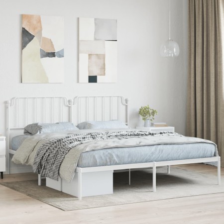 Metal bed frame with white headboard 183x213 cm by , Beds and slatted bases - Ref: Foro24-373941, Price: 101,63 €, Discount: %