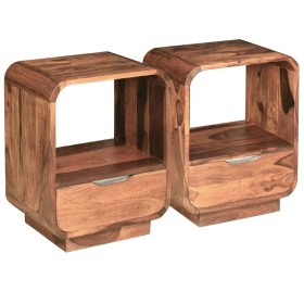 Mesitas de noche cajón 2 uds madera maciza sheesham 40x30x50 cm de vidaXL, Mesitas de noche - Ref: Foro24-243953, Precio: 224...