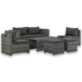 6-teiliges Garten-Lounge-Set und Kissen aus synthetischem Rattangrau von vidaXL, Gartensets - Ref: Foro24-44722, Preis: 587,5...