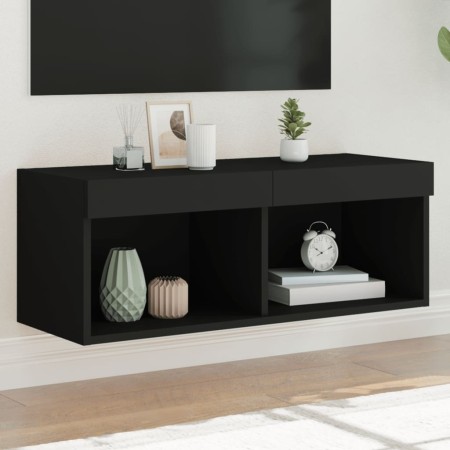 TV cabinet with LED lights black 80x30x30 cm by , TV Furniture - Ref: Foro24-837143, Price: 46,37 €, Discount: %