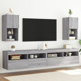 TV cabinets with LED lights 2 pcs Sonoma gray 30.5x30x60 cm by , TV Furniture - Ref: Foro24-836998, Price: 72,99 €, Discount: %