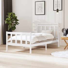 White solid wood bed frame 100x200 cm by , Beds and slatted bases - Ref: Foro24-3100710, Price: 158,26 €, Discount: %