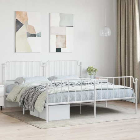 Metal bed frame with headboard and white footboard 200x200 cm by , Beds and slatted bases - Ref: Foro24-373961, Price: 119,86...