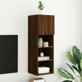 TV stand with LED lights in brown oak, 30.5x30x90 cm by , TV Furniture - Ref: Foro24-837013, Price: 52,31 €, Discount: %