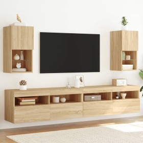 TV cabinets with LED lights 2 units Sonoma oak 30.5x30x60 cm by , TV Furniture - Ref: Foro24-836992, Price: 70,12 €, Discount: %