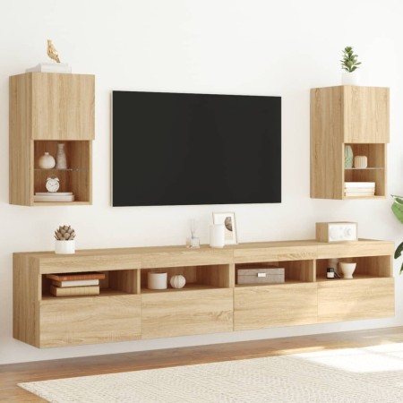 TV cabinets with LED lights 2 units Sonoma oak 30.5x30x60 cm by , TV Furniture - Ref: Foro24-836992, Price: 69,99 €, Discount: %