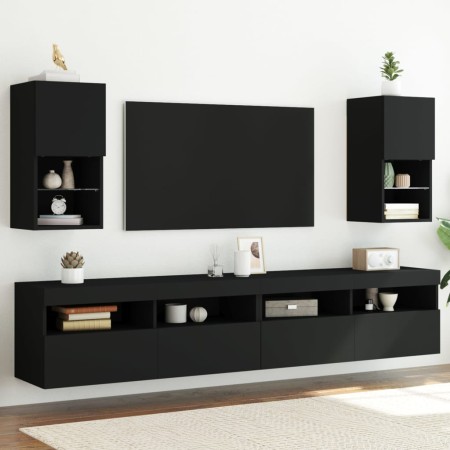 TV stands with LED lights 2 units black 30.5x30x60 cm by , TV Furniture - Ref: Foro24-836990, Price: 75,99 €, Discount: %