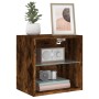 Wall-mounted bedside table with LED lights in smoked oak. by , TV Furniture - Ref: Foro24-837072, Price: 35,48 €, Discount: %