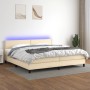 Cama box spring colchón y luces LED tela crema 200x200 cm de , Camas y somieres - Ref: Foro24-3133106, Precio: 624,32 €, Desc...