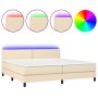 Cama box spring colchón y luces LED tela crema 200x200 cm de , Camas y somieres - Ref: Foro24-3133106, Precio: 624,32 €, Desc...