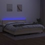 Cama box spring colchón y luces LED tela crema 200x200 cm de , Camas y somieres - Ref: Foro24-3133106, Precio: 624,32 €, Desc...