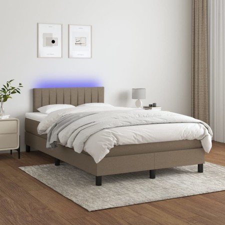 Cama box spring con colchón y LED tela gris taupe 120x200 cm de , Camas y somieres - Ref: Foro24-3133305, Precio: 388,48 €, D...