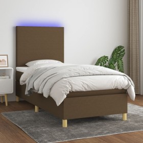 Box spring bed mattress and LED lights dark brown fabric 90x190cm by , Beds and slatted bases - Ref: Foro24-3135240, Price: 3...