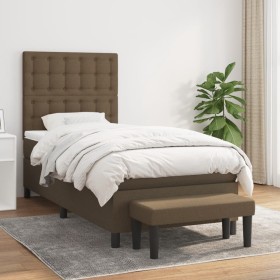 Cama box spring con colchón tela marrón oscuro 90x190 cm de , Camas y somieres - Ref: Foro24-3136880, Precio: 393,99 €, Descu...