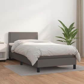 Cama box spring con colchón cuero sintético gris 80x200 cm de , Camas y somieres - Ref: Foro24-3141033, Precio: 293,36 €, Des...