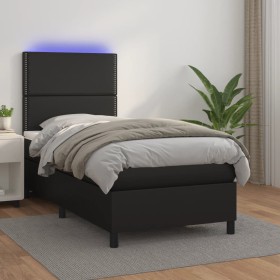 Cama box spring colchón y LED cuero sintético negro 100x200 cm de , Camas y somieres - Ref: Foro24-3135867, Precio: 390,75 €,...