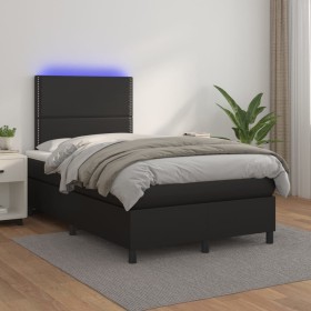 Cama box spring colchón y LED cuero sintético negro 120x200 cm de , Camas y somieres - Ref: Foro24-3135873, Precio: 467,54 €,...