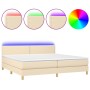 Cama box spring con colchón y LED tela crema 200x200 cm de , Camas y somieres - Ref: Foro24-3133666, Precio: 602,14 €, Descue...