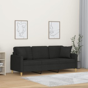 Sofá de 3 plazas con cojines tela negro 180 cm de , Sofás - Ref: Foro24-3200921, Precio: 295,95 €, Descuento: %