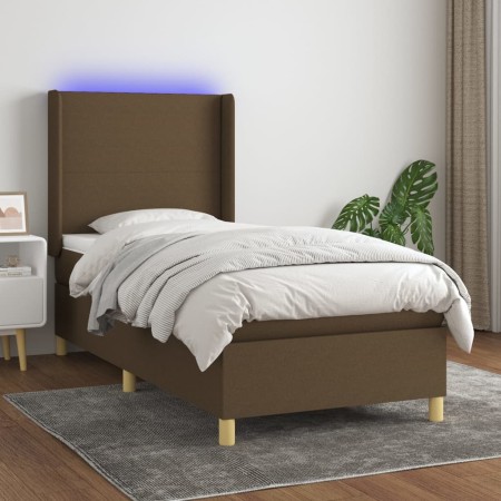 Cama box spring colchón y luces LED tela marrón oscuro 90x190cm de , Camas y somieres - Ref: Foro24-3138680, Precio: 375,44 €...