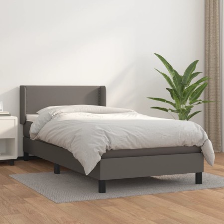 Box spring bed with gray synthetic leather mattress 80x200 cm by , Beds and slatted bases - Ref: Foro24-3130689, Price: 305,9...